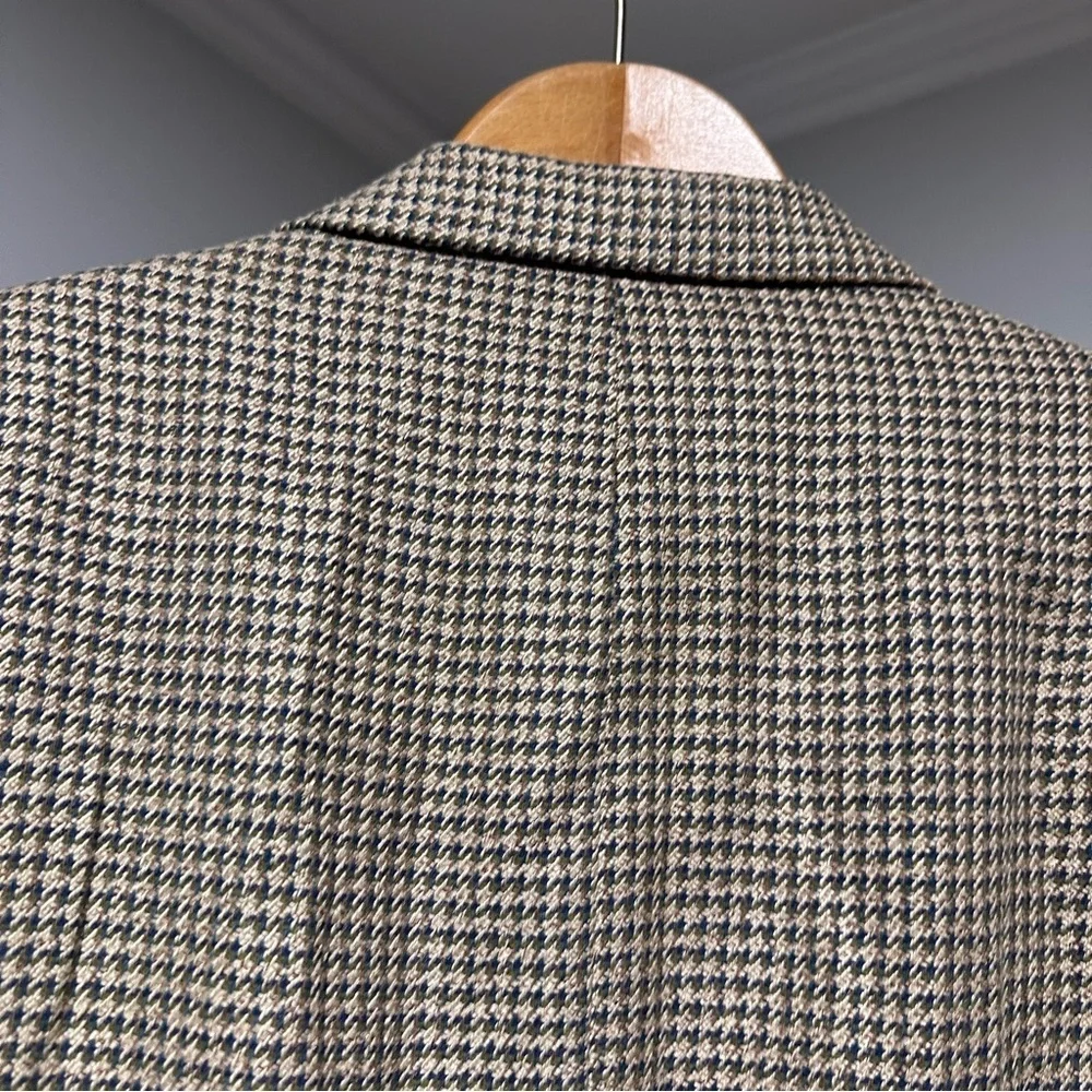 Vintage 80s Andhurst Tan Beige Houndstooth Wool Blend Sport Coat Mens Size 46L